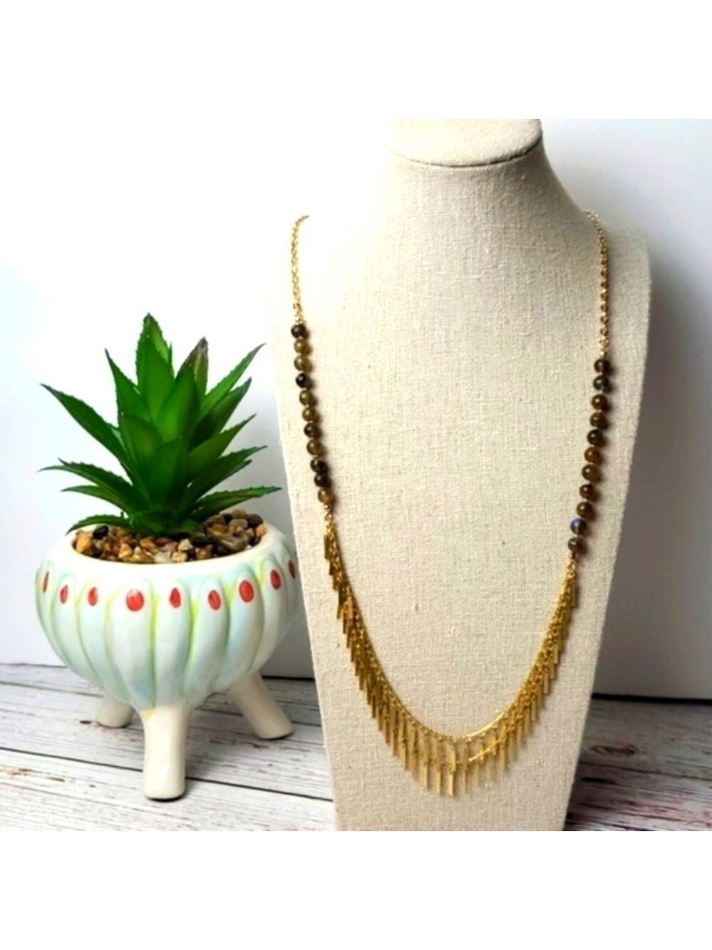 FALL ROMOLO GOLD LONG CHAIN NECKLACE STONES  NWT‎